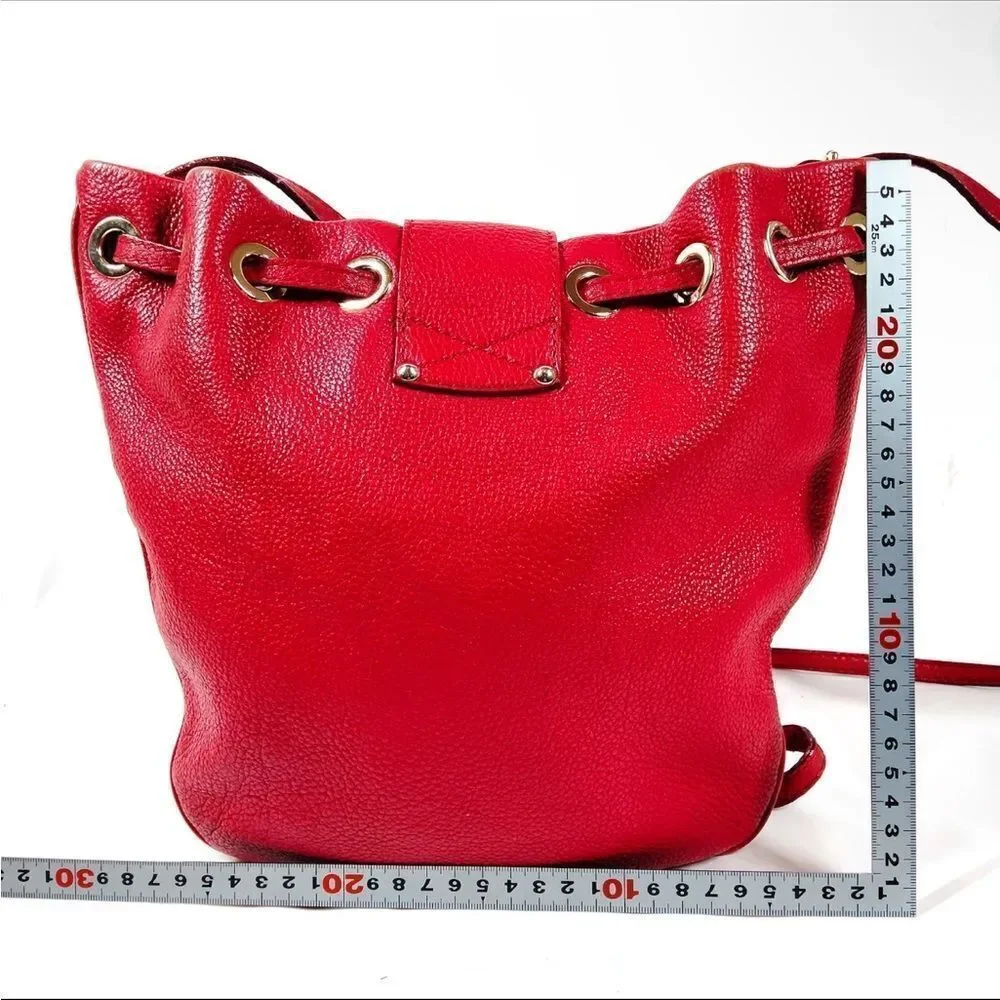 Authentic Jimmy Choo Red Leather Ryad Bucket Shoulder Bag